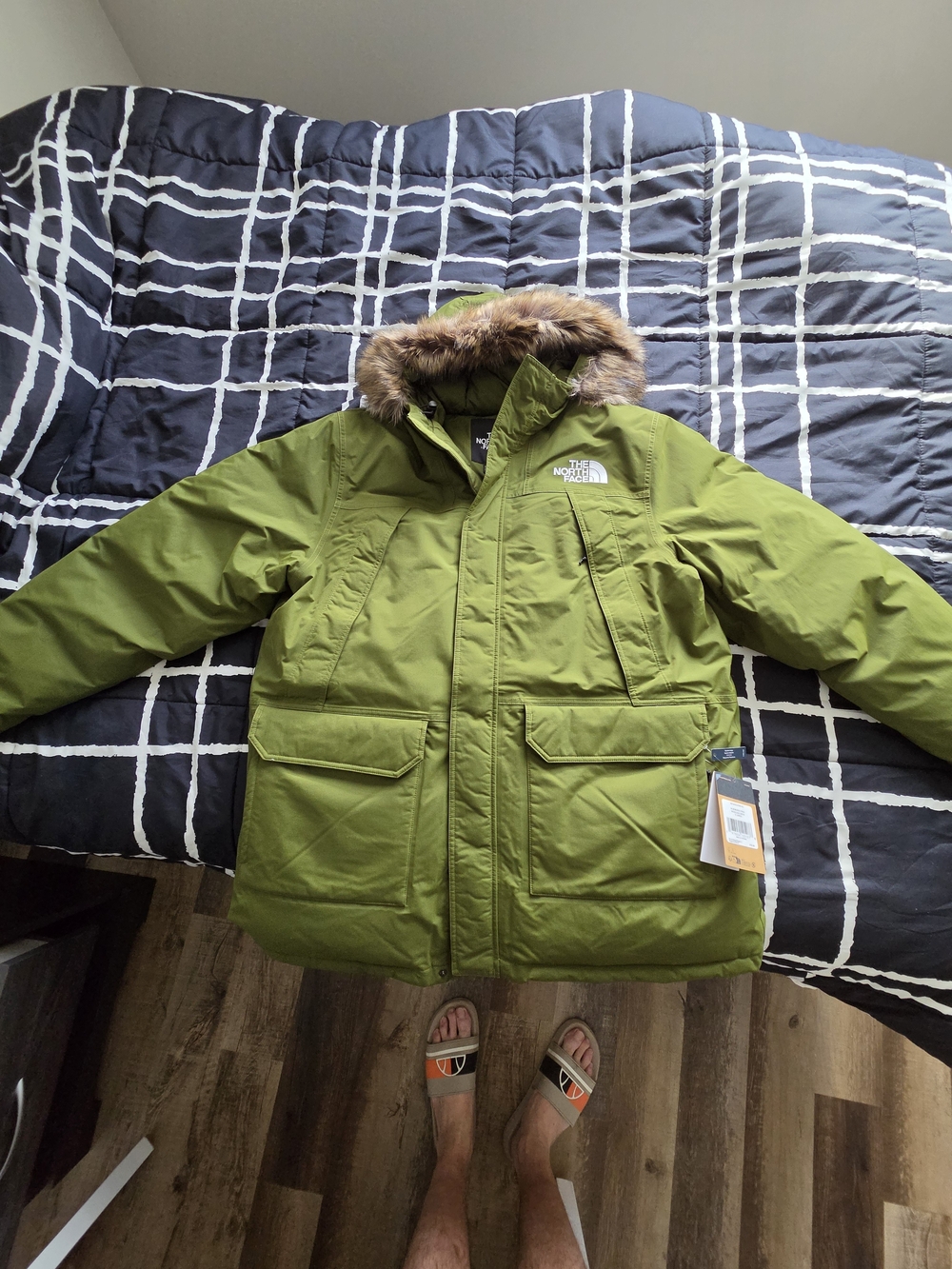 The North Face Olive Green Parka with Faux Fur Hood